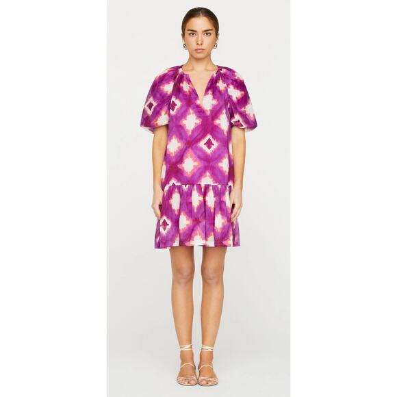 Marie Oliver Greta Mini Dress Lavender Lattice Multi Puff Sleeve Tuckernuck - Picture 1 of 10